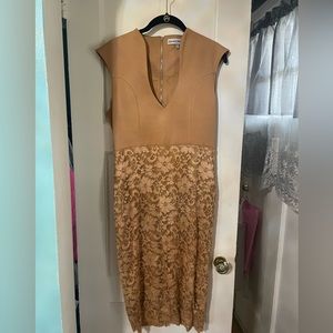 Tan Sleeveless Dress, with lace bottom.  Size XL